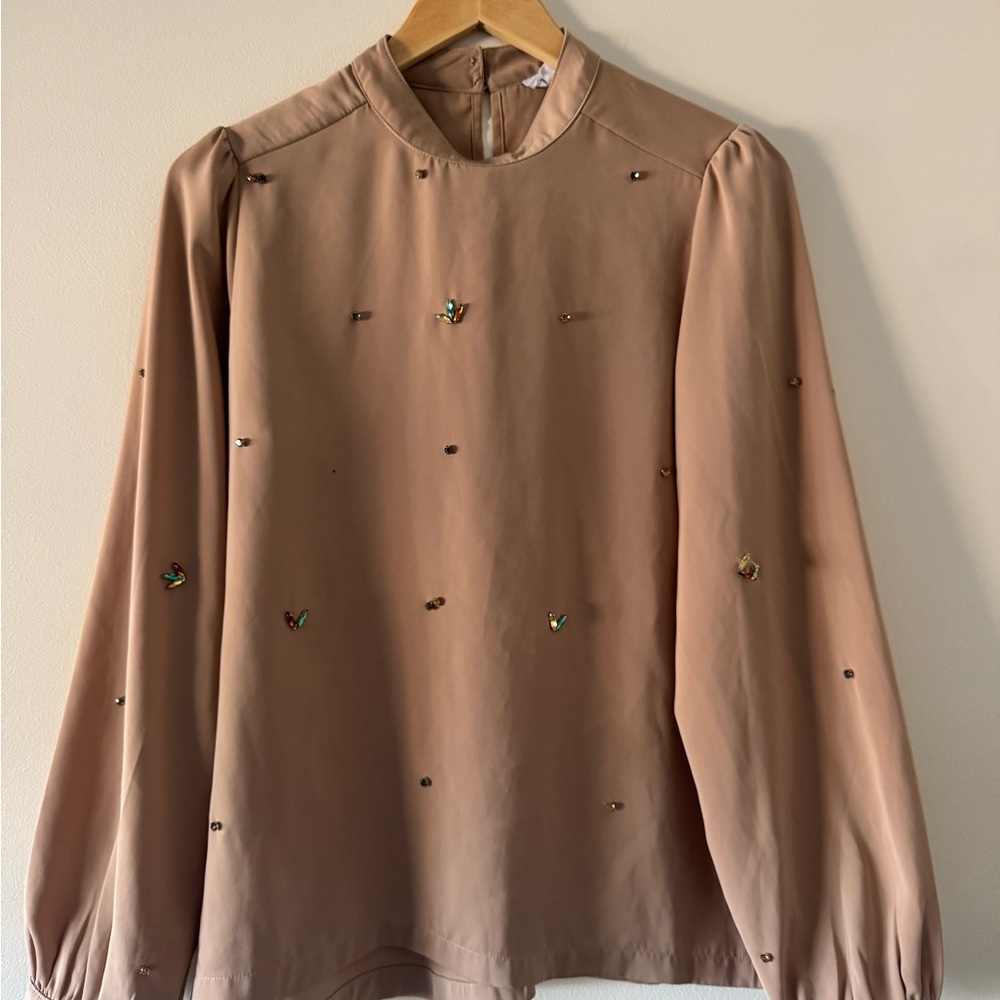 Love Riche Embellished Blouse in Tan